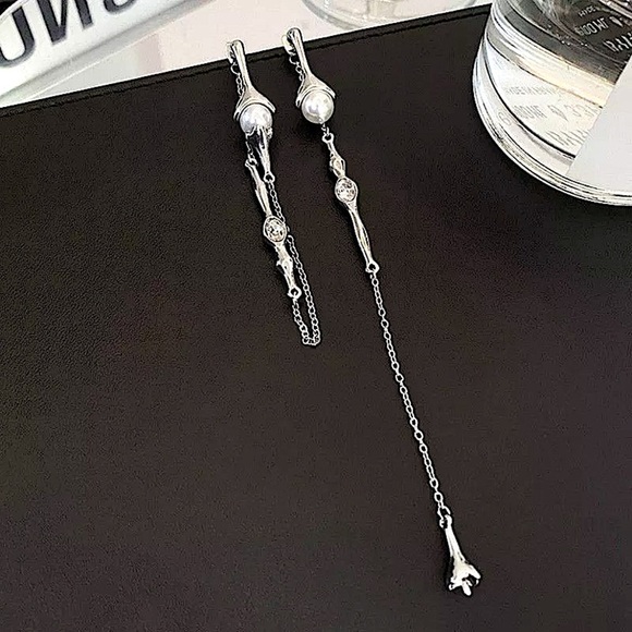 Pearl Long Drop Earring Women Asymmetric Fashion Design Jewelry Elegant Pearl - Picture 14 of 14